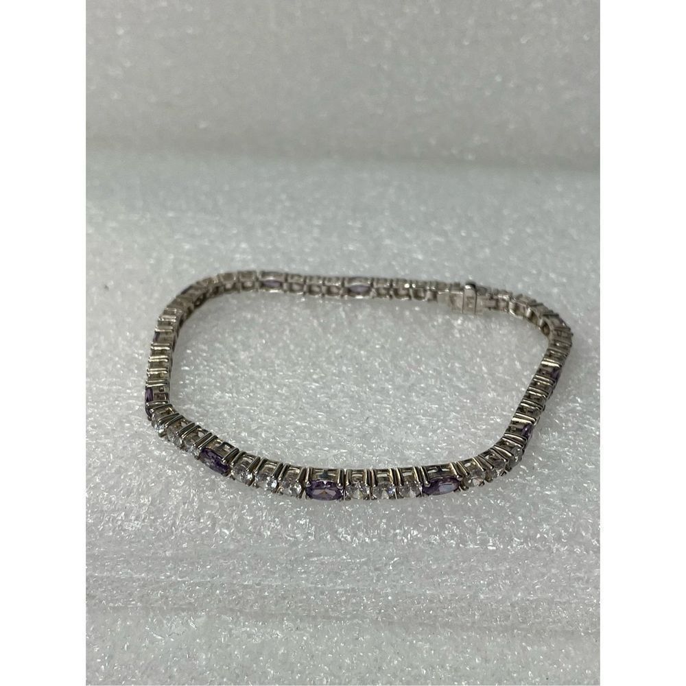925 Sterling Silver Amethyst Tennis Bracelet 7.5” Long - Picture 3 of 8